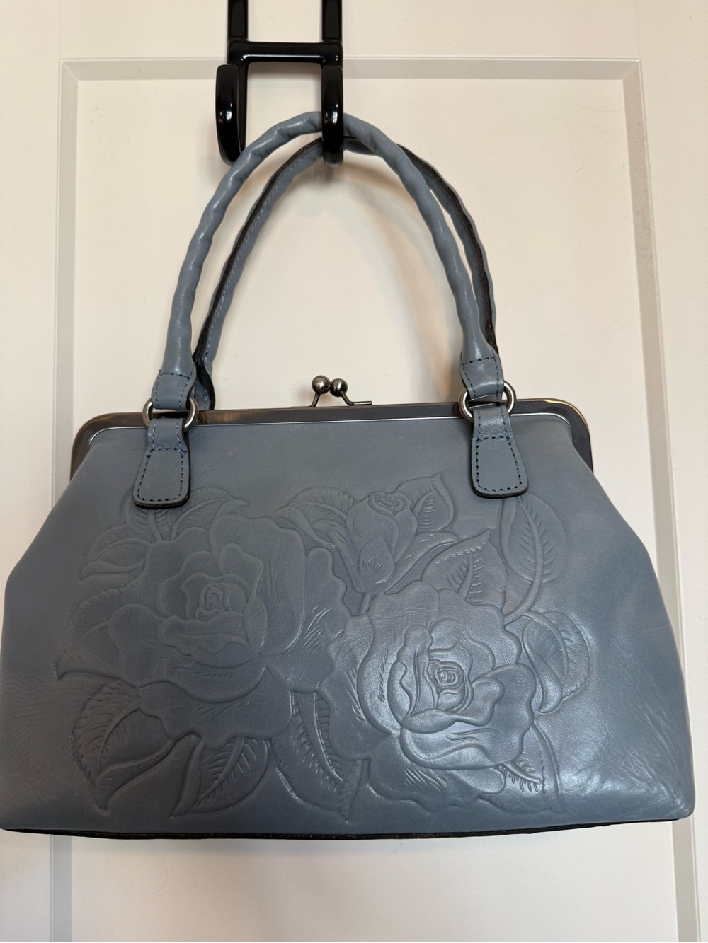Patricia Nash Embossed Floral Frame Satchel - Blue Gray